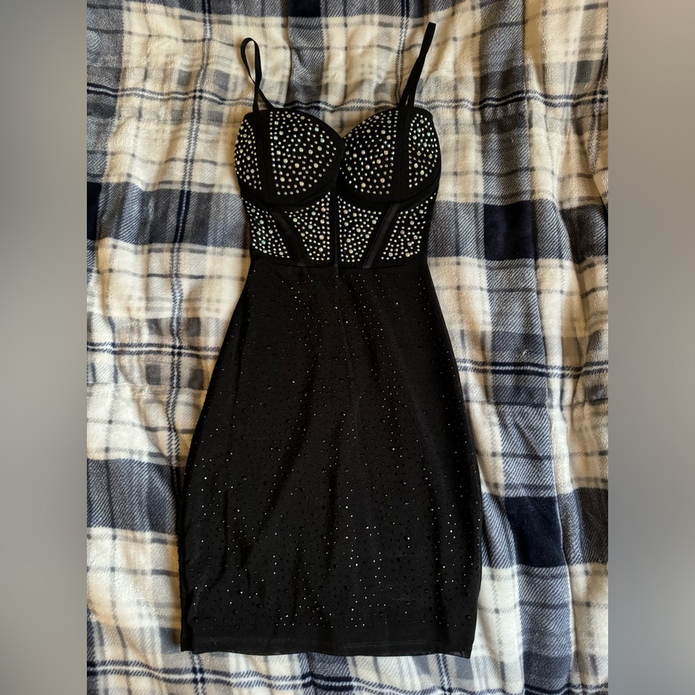 Windsor “Midnight Sparkle Rhinestone Sheer Mini Dress”